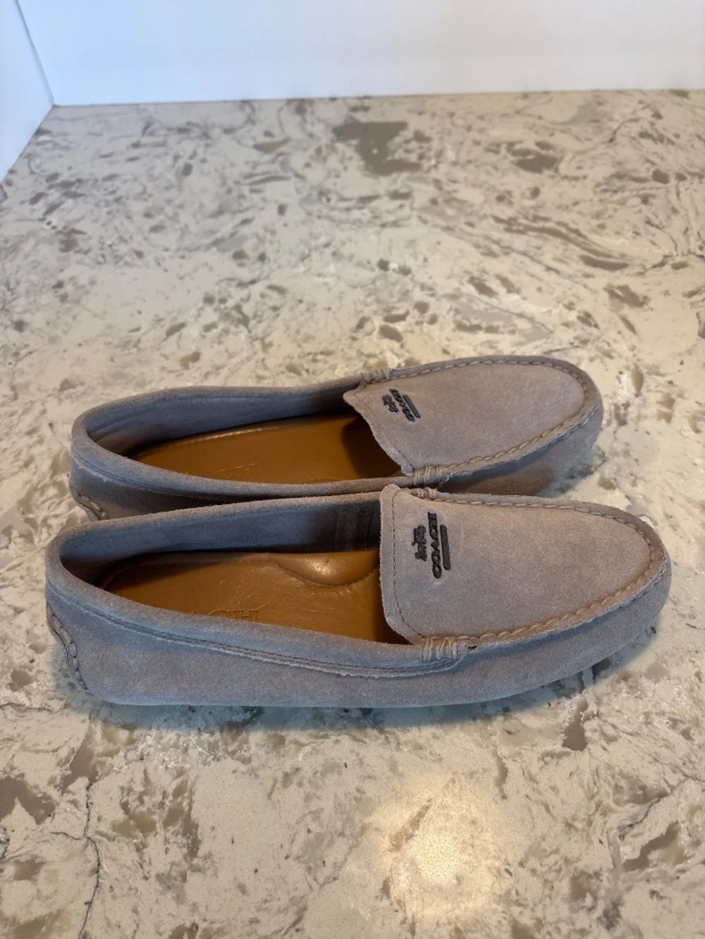 NWOT New Coach Mary Lock Up Gray Suede Driving Shoes Loafers 8.5 B